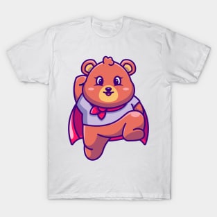 Cute super hero bear jumping cartoon T-Shirt